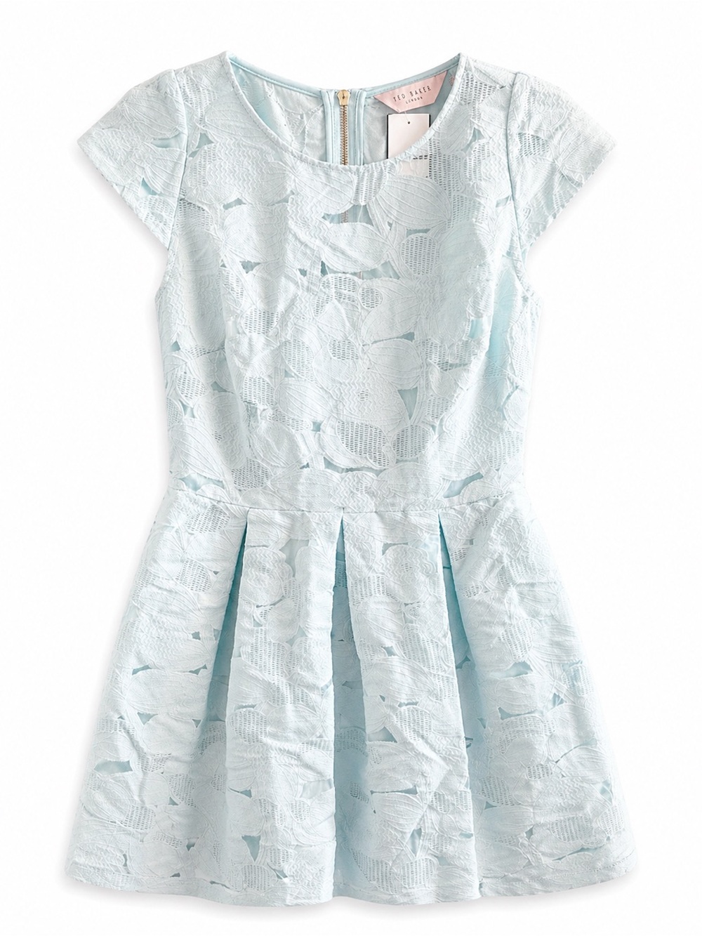 Ted Baker Light Blue Lace Dress Fit & Flare Pleated Feminine Occasion Dress
